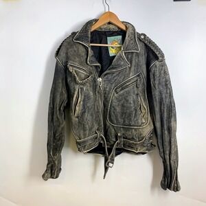 Vintage M.Julian Distressed Leather Motorcycle Jacket Moto Biker Style Size L